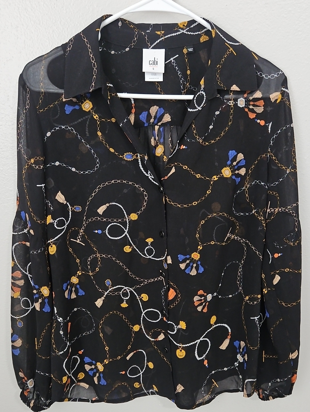 Cabi Black Chain-Print Button-Up Shirt